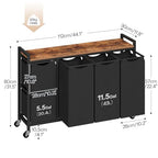 HOOBRO Laundry Sorter with 5 Sections, 45.5 Gal. (170 L) Laundry Hamper with Wheels and Shelf, Large Capacity, Laundry Basket with Removable Bags, 44.1"L x 11.8"W x 31.5"H, Rustic Brown, BF26XY01
