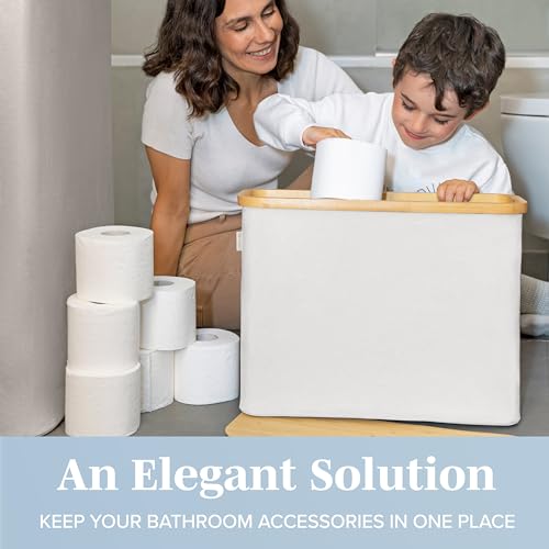 LONBET Toilet Paper Storage for 12 Rolls, Stackable & Foldable - The Ultimate Bathroom Organizer - Waterproof Basket with Bamboo Lid - Elegant Toilet Paper Storage Holder, Light Gray - color: Light Grey, size: 12 rolls