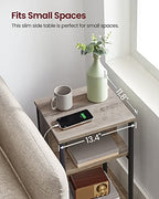 VASAGLE Side Table with Charging Station, 3-Tier End Table with USB Ports and Outlets, Nightstand for Living Room, Bedroom, 11.8 x 13.4 x 22.8 Inches, Plug-in Series, Greige and Black - color: Greige + Black