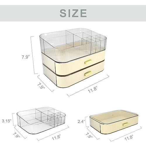 Makeup Organizer with 2 Drawers, Cosmetics Organizer for Bedroom and Bathroom Vanity Countertops, Large Capacity Cosmetic Storage Box for Skincare Cream Perfume Lipstick Dresser Counter-White - color: Grey, size: 2 Drawers