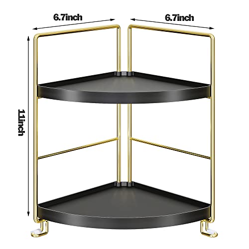 2-Tier Bathroom Corner Counter Organizer, Makeup Storage Shelf Vanity Tray, Bathroom Sink Countertop Organizer, Black - color: Black