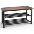 Shoe Bench, 3-Tier Shoe Rack, Industrial Shoe Organizer Storage Bench, 27.2'' Bench with Metal Shelves, for Entryway, Living Room, Hallway, Easy Assembly, 300lb Capacity - Rustic Brown - size: 3-Tier Shoe Bench (Metal Shelves）