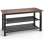 Shoe Bench, 3-Tier Shoe Rack, Industrial Shoe Organizer Storage Bench, 27.2'' Bench with Metal Shelves, for Entryway, Living Room, Hallway, Easy Assembly, 300lb Capacity - Rustic Brown - size: 3-Tier Shoe Bench (Metal Shelves）