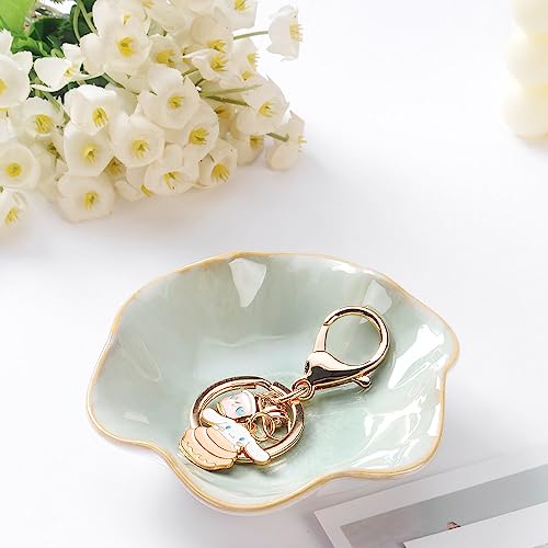 2PCS Lotus Leaf Shape Ring Holder Dish, Small Key Bowl, Ceramic Trinket Tray Jewelry Dish Organizing Necklace Earrings for Mom Friend Sister, All Jewelries Are NOT Included.Pink+Light Green.… - color: Pink+Light Green-Lotus