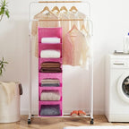 MAX Houser 6-Shelf Hanging Closet Organizer, Hanging Storage Shelves with 2 Sturdy Hooks Space-Saving for Bedroom, Foldable (Pink) - color: Pink