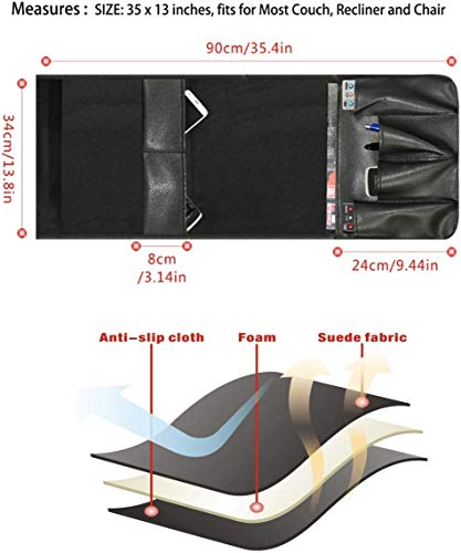 5 Pockets TV Remote Control Holder Couch Sofa Tray Armrest Organiser Oxford Chair Couch Caddy Sofa Armrest Bag Bedside Storage Hanging Organiser for Magazine Books Snack Mobile DVD Cellphone (PU-A) - color: PU-A