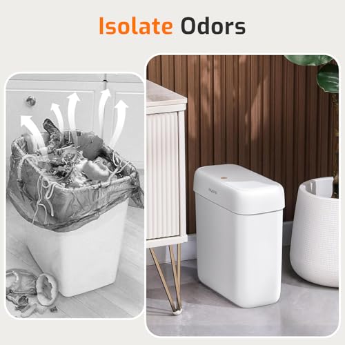 MOPALL 2 Pack Small Bathroom Trash Can with Lid, 3.2 Gallon / 11.5 L & 2.6 Gallon / 10 L Waste Basket with Pop-Up Lid, Slim Plastic Garbage Bin Dog Proof for Kitchen, Bedroom, Office, Toilet, White - size: 3.2 Gallon & 2.6 Gallon
