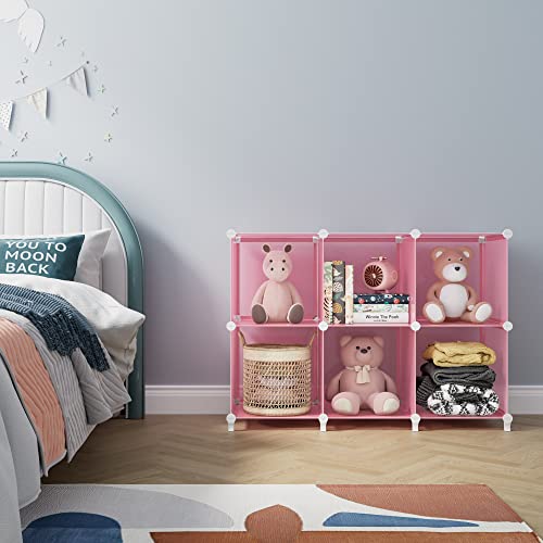 HOMIDEC 6-Cube Storage Shelf, Storage Bookcase Bookshelf with Metal Hammer, Storage Cubes Organizer Cabinet for Kids, Closet, Bedroom, Bathroom, (11.8x11.8x11.8 inch), Light Pink - color: Pink, size: 11.8 x 11.8 x 11.8 Inch