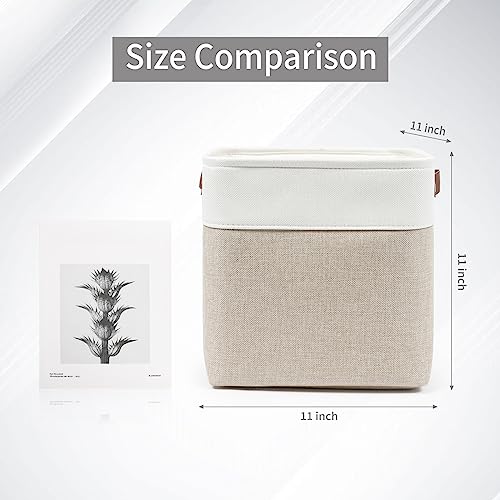 Bagnizer Collapsible Fabric Storage Cubes 11x11 Cube Storage Bins, 4 Pack Closet Baskets Box with Handles for Organizing, Shelf, Toys, Clothes, Home, Office, Nursery (Beige&White) - color: Beige / Off-White, size: Cube - 11"x11"x11"