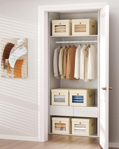 Homsorout Storage Bins with Lid – Closet Organizer with Side Opening and Clear Window, Foldable Stackable Fabric Basket for Clothes, Home, Office - 13.77" x 11.8" x 9.8", 4 Pack, Beige - color: Beige, size: 13.7 Inch-4 Pack