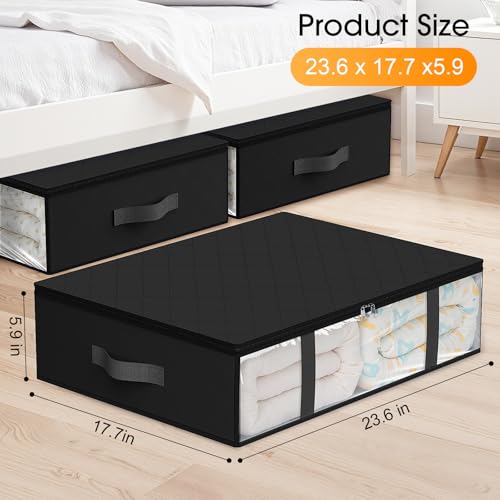 StorageRight Under Bed Storage Bags 6 Pack, 40L Large Clothes & Comforter Storage Containers with Clear Window, Breathable Fabric Organizer for Blankets, Bedding, Seasonal Clothing, Black - color: Black, size: 6 Pack