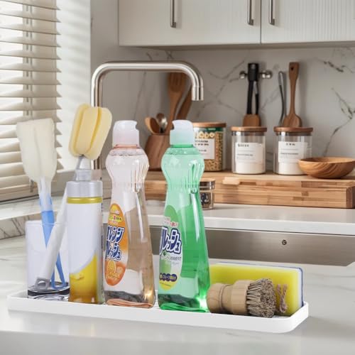 Silicone Organizer Tray for Kitchen Sinks and Bathrooms. Dishwasher-Safe, Non-Slip Countertop Tray, Bathroom Drawer Organizer Trays. Perfect for Makeup & Trinkets (White L 1PC) - color: White L 1pc