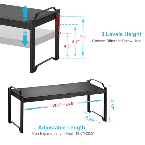 2 Pack Expandable Cabinet Countertop Shelves, Stackable Shelves Organizers For Kitchen Cabinet Countertop Storage, Adjustable Counter Cupboard Pantry Organizer Shelf Rack Stand, Length:20.5" - color: Black, size: 2 Pack: 12.6"-20.5"L