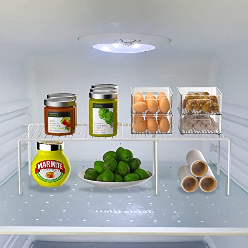 Redrubbit 4-Piece Expandable Metal Rustproof Storage Shelf Rack, Kitchen Counter and Cabinet Organizer, Space Saver for Fridge, Bathroom, White, Set of 2 - color: White