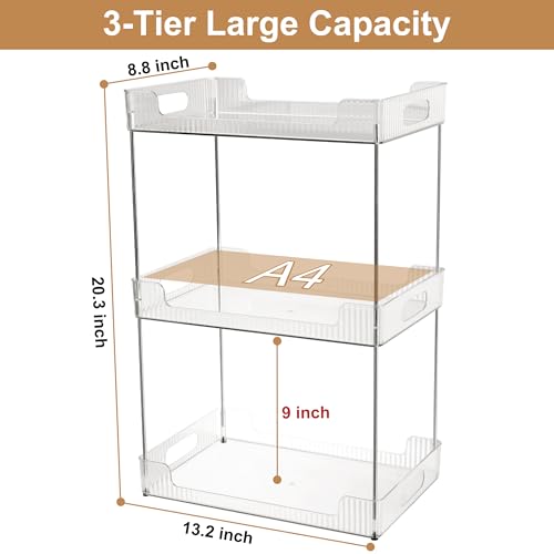 Goderewild 3 Tier Bathroom Counter Organizer, Multi-Purpose Cosmetics Skincare Shelf, Fits A4 Size Makeup Organizer for Office and Vanity Tray, Countertop Storage Solution for Kitchen,Bath.(Clear) - size: 3-Tier
