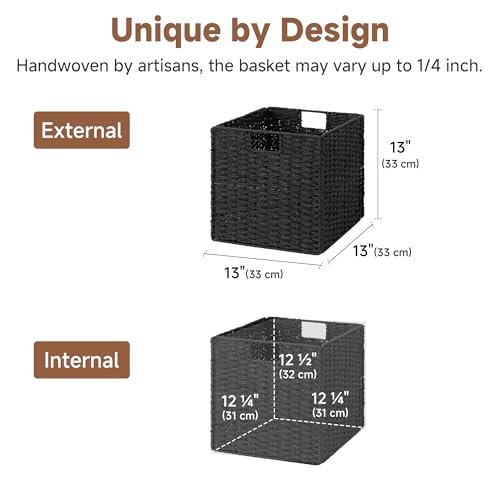 StorageWorks 13 inch Wicker Storage Baskets, Handwoven Wicker Basket for Organizing, Foldable Square Storage Cubes, Black, Paper Rope, 2 Pack - color: Black, size: 13"L x 13"W x 13"H