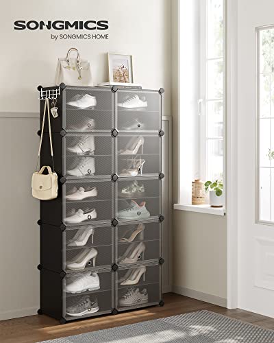 SONGMICS Shoe Rack Organizer, 10-Tier Shoe Storage Cabinet for Closet and Entryway, Holds 40 Pairs of Shoes, Adjustable, Ink Black and Trasparent ULPC035B01 - color: Ink Black + Trasparent, size: 10 Cubes