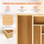 Expandable and Adjustable Bamboo Drawer Organizer Tray - Cutlery Drawer Organizer for Kitchen Utensils, Silverware Organizer with Dividers, 7-9 Slots with Curved Grooves (Natural) - size: 7-9 Slots
