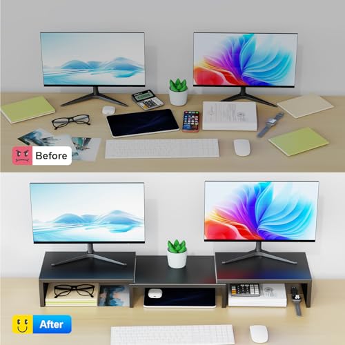 Dual Monitor Stand for Desk, Metal Computer Stand, Desk Shelf Riser,Desktop Organizer for Home and Office Use (Black) - color: Black
