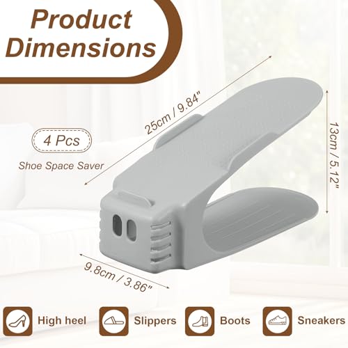 uxcell Shoe Slot Organizer 4 Pcs, 10.2x3.9x5.1 Inch Shoe Stacker Double Layer 50% Space Saver for Storage Closet Rack Organization, Gray - color: Gray