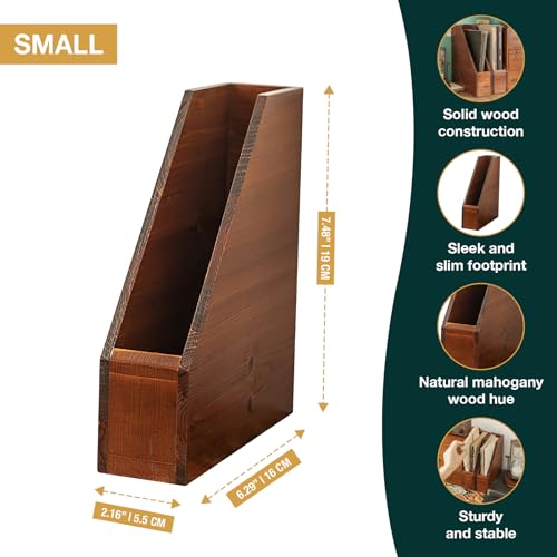 Small Wooden Vertical Magazine Holder - File Organizer for Desk - Upright Paper Organizer, File Holder, Desktop Shelf Bookends - Desktop Organizer for Magazines, Papers, Folders for Documents (1-Pack)