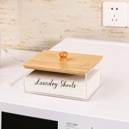 VOTLEVT Bamboo Laundry Detergent Sheets Holder with Acrylic Container, Organization and Storage - color: Acrylic and Bamboo