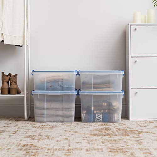 IRIS USA WeatherPro 27 & 44 Qt Storage Bins with Lids, 4 Pack, BPA-Free Plastic Gasket Box with Tight Latch and Seal, Stackable Nestable Tote Tub - Clear/Blue - size: 27 & 44 Qt. Combo