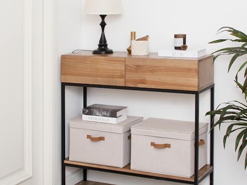 StorageWorks Fabric Storage Bins with Lid, Decorative Storage Boxes for Shelves, Stackable Closet Organizer Basket with Handles, Jumbo, Brown and Beige, 2-Pack - color: Brown and Beige, size: Jumbo
