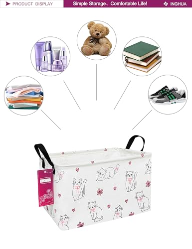 Rectangular Storage Basket Fabric Organizer Bin for Toys,Books,Clothes,Gifts,Pets-Perfect for Home,Office,Nursery,Dorm,Shelf(Rec-Love cat ) - color: Rec-Love cat