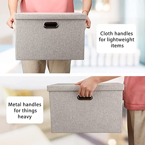 Graciadeco Large 17" 36 Quart Collapsible Stackable Storage Bins with Lids, 5 Packs Beige Linen Fabric Closet Boxes with Lids, Storage Cube Baskets Container Organizers for Bedroom Office(17 x12 x11) - color: Beige, size: Large -5 Pack