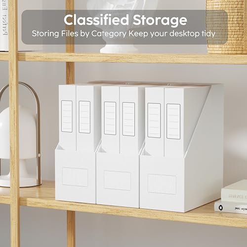 JiaWei White Magazine File Holders, 3 Packs Sturdy Cardboard File Rack, Office Organization Desktop Storage File Box Binder for Shelves and Desk, Folder Holder for Office or Classroom - color: White