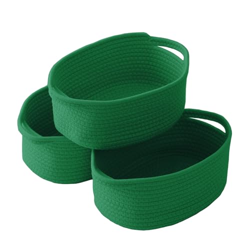 JMvicyroam Woven Basket,Small Rope Storage Bin with Handles & Ribbon Bag, Organizer for Shelves Closets,Gift Basket Empty for Birthday,Books,Dog Toys, Green/3 Pack - color: Green, size: 3 Pack