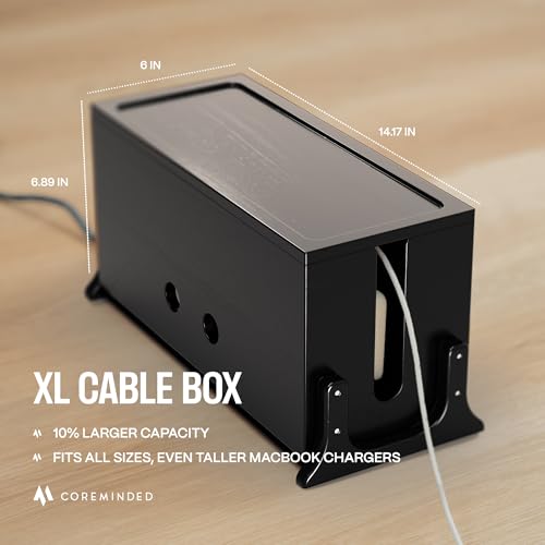 Extra Large Cable Management Box, Wood Cord Hider Box & Organizer for Power Strip, TV Wires & Desk Cable Storage - color: Blackened Acacia