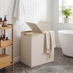 efluky Laundry Hamper with Lid, Double Laundry Hamper with 2 Removable Bags, 2 Section Laundry Basket with Bamboo Handles for Bathroom, Bedroom & Laundry Room, 140L (36.9 Gallon) Beige - color: Beige, size: 140L Dual