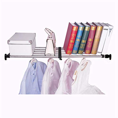 Hershii Expandable Closet Tension Shelf Rod Adjustable Metal Storage Rack Cabinet Organizer DIY Divider Separator Shelves for Wardrobe Cupboard Kitchen Bathroom, Black, 19.69-31.5inches - color: Black, size: 19.68 - 31.49 inches