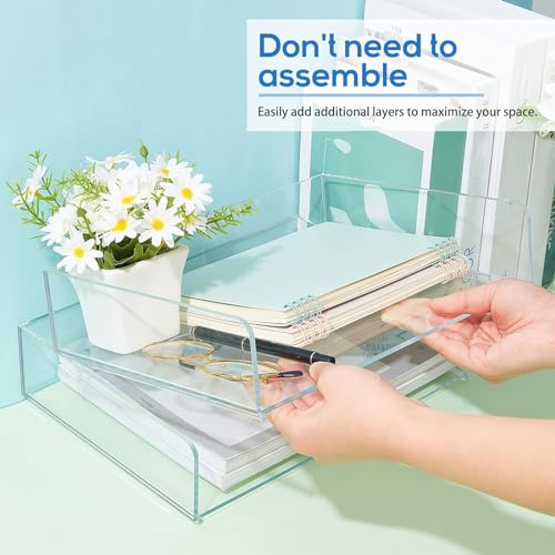 Harloon 4 Tier Paper Organizer Letter Tray Acrylic Desk File Organizer Heavy Duty Stackable Documents Clear Letter Paper Holder Sorter Office Tray for A4, Office Classroom Home File Pad Notebooks - color: Transparent, size: 12.4 x 8.7 x 2.7 Inches