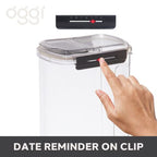 Oggi Easi Grip 128oz Moisture Proof Storage Container, Ultra Clear BPA-Free Sealable Canister, Flip Open Pouring Lid, Date Reminder Slider on Clip, Ideal Kitchen and Pantry Storage (128oz / 3.8lt) - size: 128 fl oz