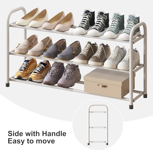 kiplant White Shoe Rack for Closet, 3-Tier Expandable Shoe Organizer for Closet, Metal Adjustable Black Shoe Shelf Storage Organizer, Free Standing Shoe Rack for Entryway Doorway - color: White, size: 3-Tier_Long
