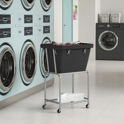 ELYKEN Rolling Laundry Hamper with Wheels, Laundry Cart with Removable Bag, Heavy Duty Metal Frame, 2-Tier Clothes Basket Hamper with Shelf for Closet, Bedroom, Bathroom, Laundry Room, Black - color: Black, size: 20.3"l X 15.9"w X 30.9"h