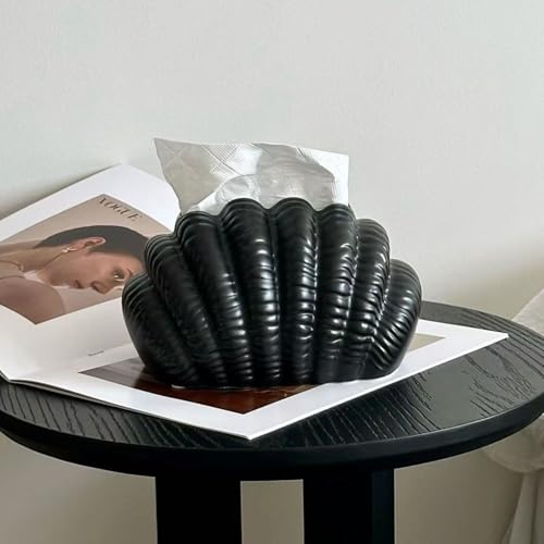 Ceramic Tissue Box Cover Modern Decorative Organizer for Facial Tissues Holder, Farmhouse Style Home Decor for Bathroom, Bedroom, Living Room & Office (Big Shell Black) - color: Big Shell Black