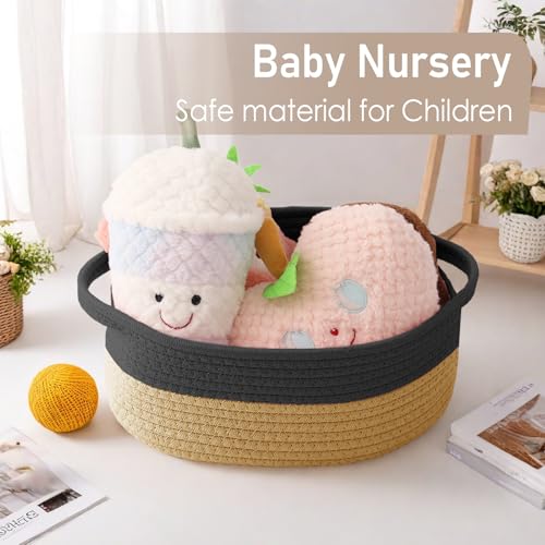 JMvicyroam Woven Basket,Small Rope Storage Bin with Handles & Ribbon Bag, Organizer for Shelves Closets,Gift Basket Empty for Birthday,Books,Dog Toys, Black&Jute/3 Pack - color: Black&Jute, size: 3 Pack