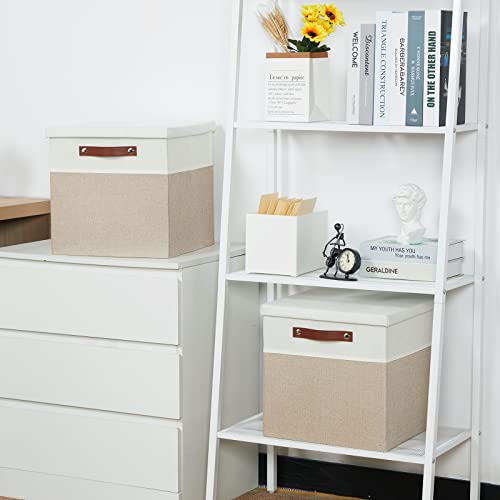 Temary Fabric Storage Bins with Lids 13 Inch Storage Cubes with Lid, Decorative Foldable Storage Boxes for Clothes, Closet Organizers (White&Khaki, 13x13x13inch) - color: White&Khaki, size: 13×13×13