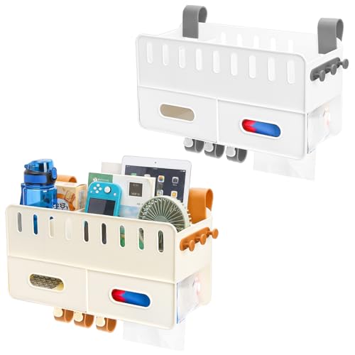 yarlung 2 Pack Bedside Organizer Hanging Caddy, Bunk Bed Shelf Plastic Storage Basket with Hooks for Bed Rail, Tissues, Remote Holder, Dorm, Bathroom, 2 Colors