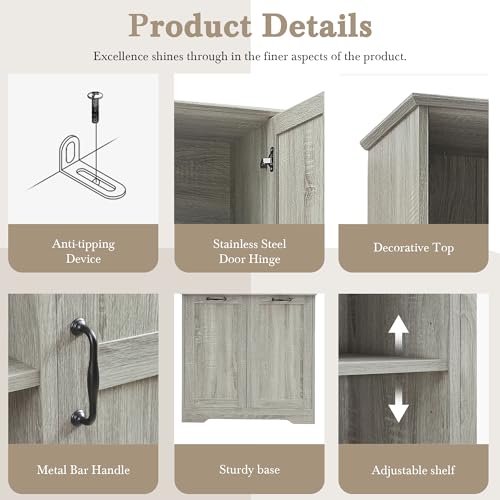 Virubi Tall Laundry Hamper Cabinet with 2 Tilt Out Hamper, Modern Wood Bathroom Laundry Storage Cabinet with Adjustable Shelves, Freestanding,Oak - color: Oak, size: 31"x14"x68"
