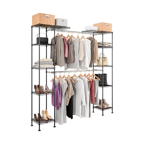 Seville Classics Closet Garment Organizer with Metal Hanging Rod Wardrobe Storage System, w/ Steel Shelves for Clothes, Shirts, Jackets, Coats, Blankets, Shoes, Satin Bronze, Expandable Rack - color: Satin Bronze