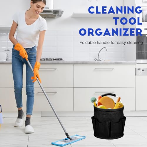 Cleaning Caddy for Cleaning Supplies,17L Cleaning Supply Caddy with Handle Foldable Cleaning Supplies Organizer Bucket Cleaning Products Organizers for Home, Garden (Black) - color: Black
