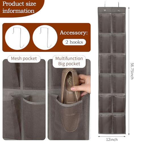 GOMAJI 12 Large Pockets Over The Door Hanging Shoe Organizer, LIGHT BROWN COLOR