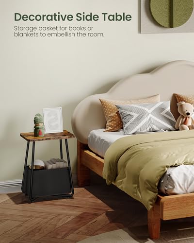 CHOEZON Small Nursery Side Table with Removable Fabric Basket, Compact End Table for Small Spaces, Space-Saving Nightstand for Bedroom Living Room, Rustic Brown TBZ13BF - color: Rustic Brown + Black