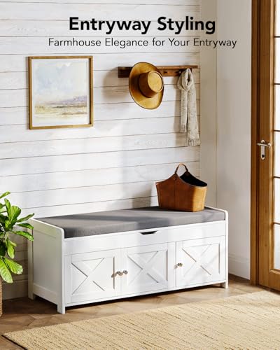Pipishell Shoe Storage Bench, 2-Tier Shoe Bench with Cushioned Seat, Entryway Bench with Adjustable Shelf & Barn Doors, 300 lbs Capacity, 39.4" x 15" x 18", for Entryway, Bedroom, Living Room, White - color: White, size: 3 doors- 39.4" W x 15" D x 18" H