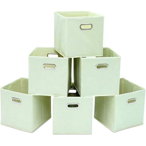STOREONE Fabric Storage Bins Cubes Baskets Containers-(11X11X11) with Dual Handles Cube Storage Organizer Bins for Shelf Closet, Bedroom Organizers, Foldable Set of 6 (Creamy- White ) - color: Creamy-White, size: 6 pack